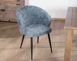 Meuble House Lot de 2 chaises de repas design en tissu bleu et pieds métal noirs 