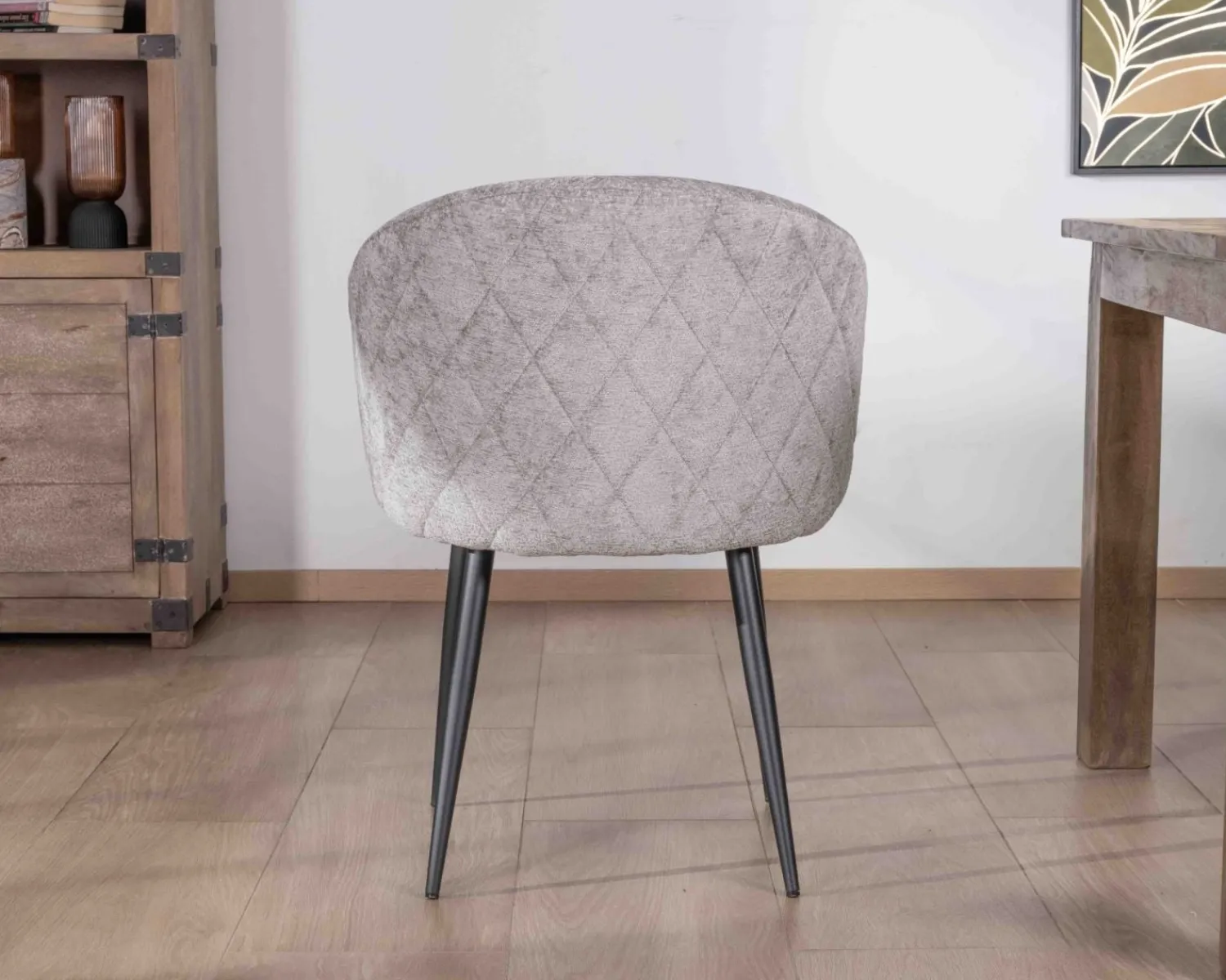 Meuble House Lot de 2 chaises de repas design en tissu gris clair et pieds métal noirs "Kandy" Clearance