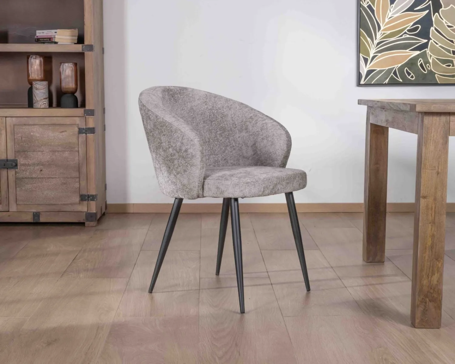 Meuble House Lot de 2 chaises de repas design en tissu gris clair et pieds métal noirs "Kandy" Clearance