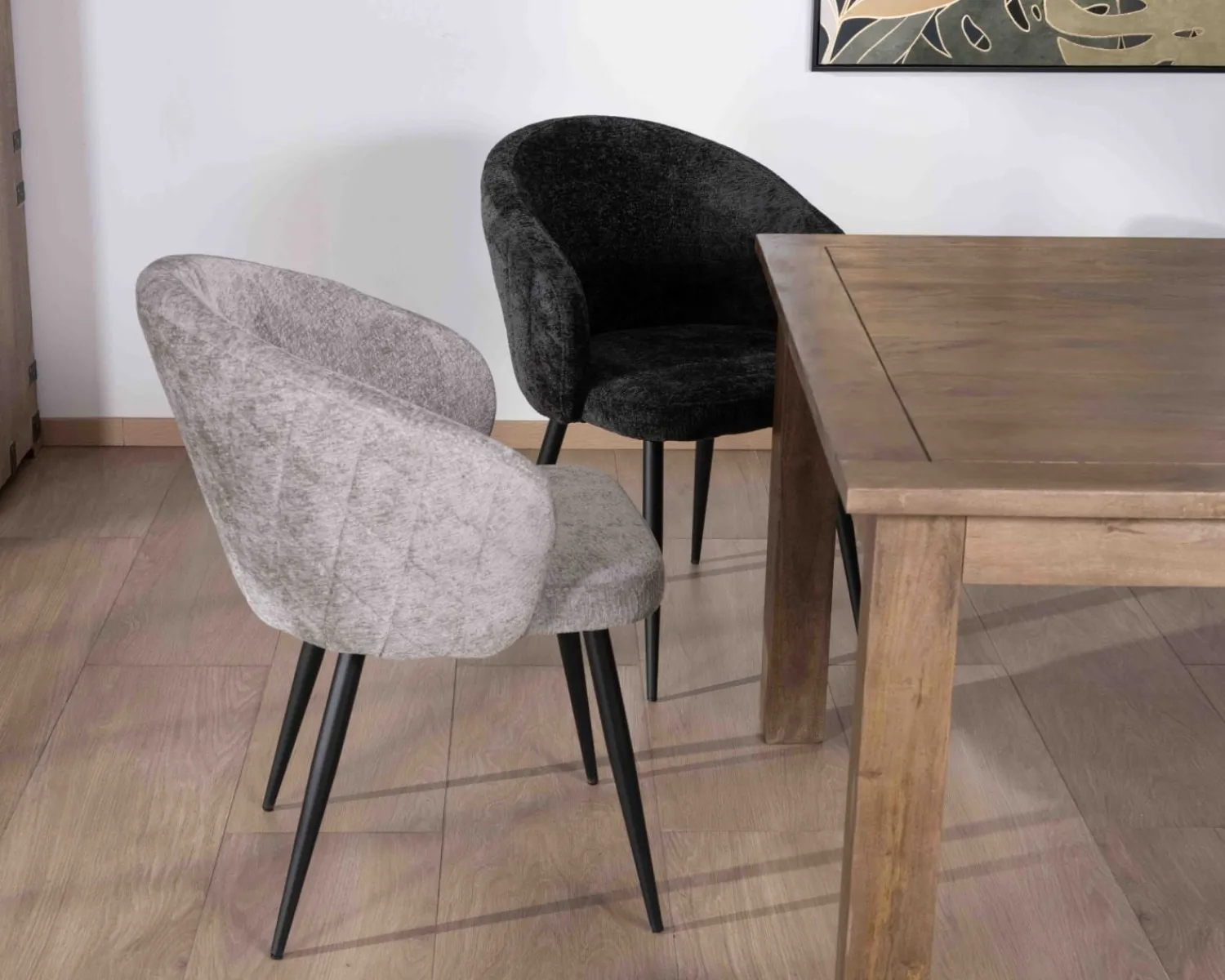 Meuble House Lot de 2 chaises de repas design en tissu gris clair et pieds métal noirs "Kandy" Clearance