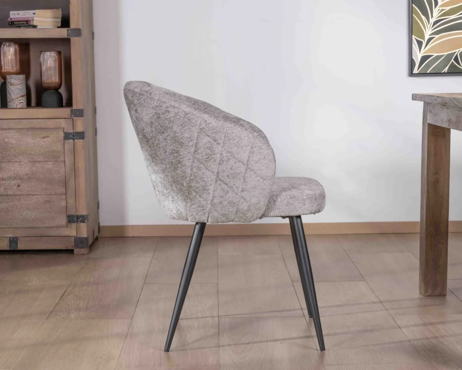 Meuble House Lot de 2 chaises de repas design en tissu gris clair et pieds métal noirs "Kandy" Clearance