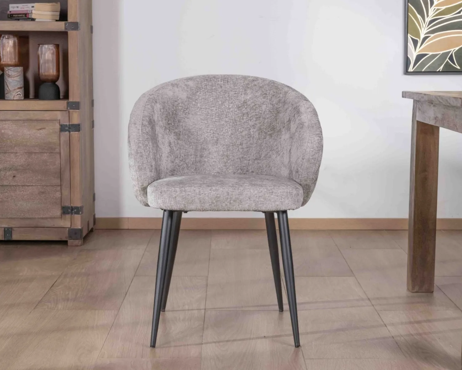 Meuble House Lot de 2 chaises de repas design en tissu gris clair et pieds métal noirs "Kandy" Clearance