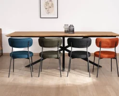 Meuble House Lot de 2 chaises de repas design minimaliste en tissu bleu et pieds métal "Lato" Discount
