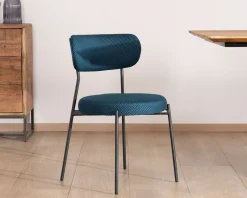 Meuble House Lot de 2 chaises de repas design minimaliste en tissu bleu et pieds métal 