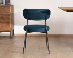 Meuble House Lot de 2 chaises de repas design minimaliste en tissu bleu et pieds métal 