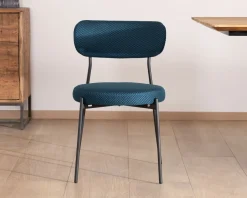 Meuble House Lot de 2 chaises de repas design minimaliste en tissu bleu et pieds métal 