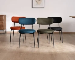Meuble House Lot de 2 chaises de repas design minimaliste en tissu bleu et pieds métal 