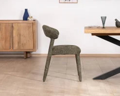 Meuble House Lot de 2 chaises de repas design recouvrement total en tissu bouclettes kaki 