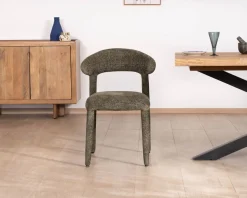 Meuble House Lot de 2 chaises de repas design recouvrement total en tissu bouclettes kaki 