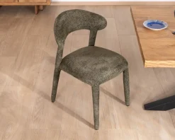 Meuble House Lot de 2 chaises de repas design recouvrement total en tissu bouclettes kaki 