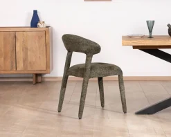 Meuble House Lot de 2 chaises de repas design recouvrement total en tissu bouclettes kaki 