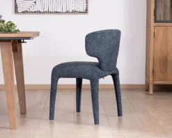 Meuble House Lot de 2 chaises de repas design sculptural en tissu bleu foncé 