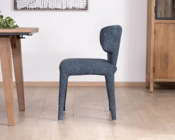Meuble House Lot de 2 chaises de repas design sculptural en tissu bleu foncé 