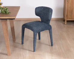 Meuble House Lot de 2 chaises de repas design sculptural en tissu bleu foncé 