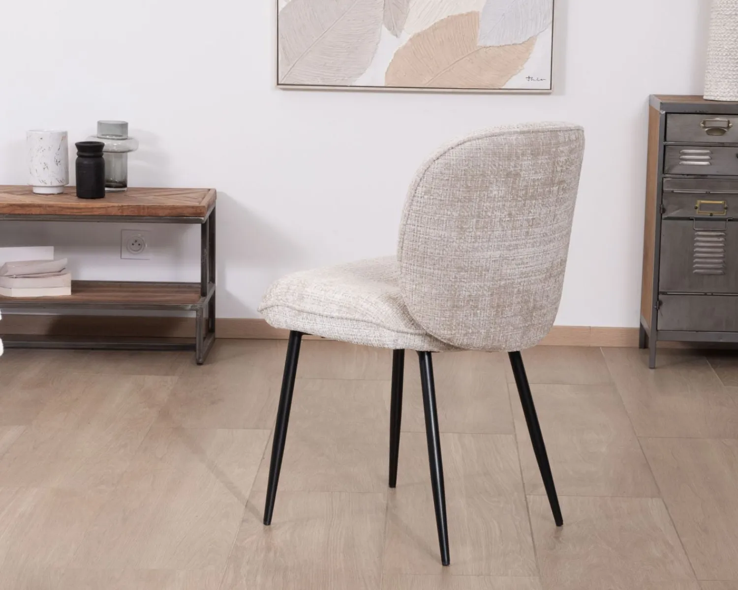 Meuble House Lot de 2 chaises de repas design arrondi en tissu bouclette gris beige "Kinsac" Online