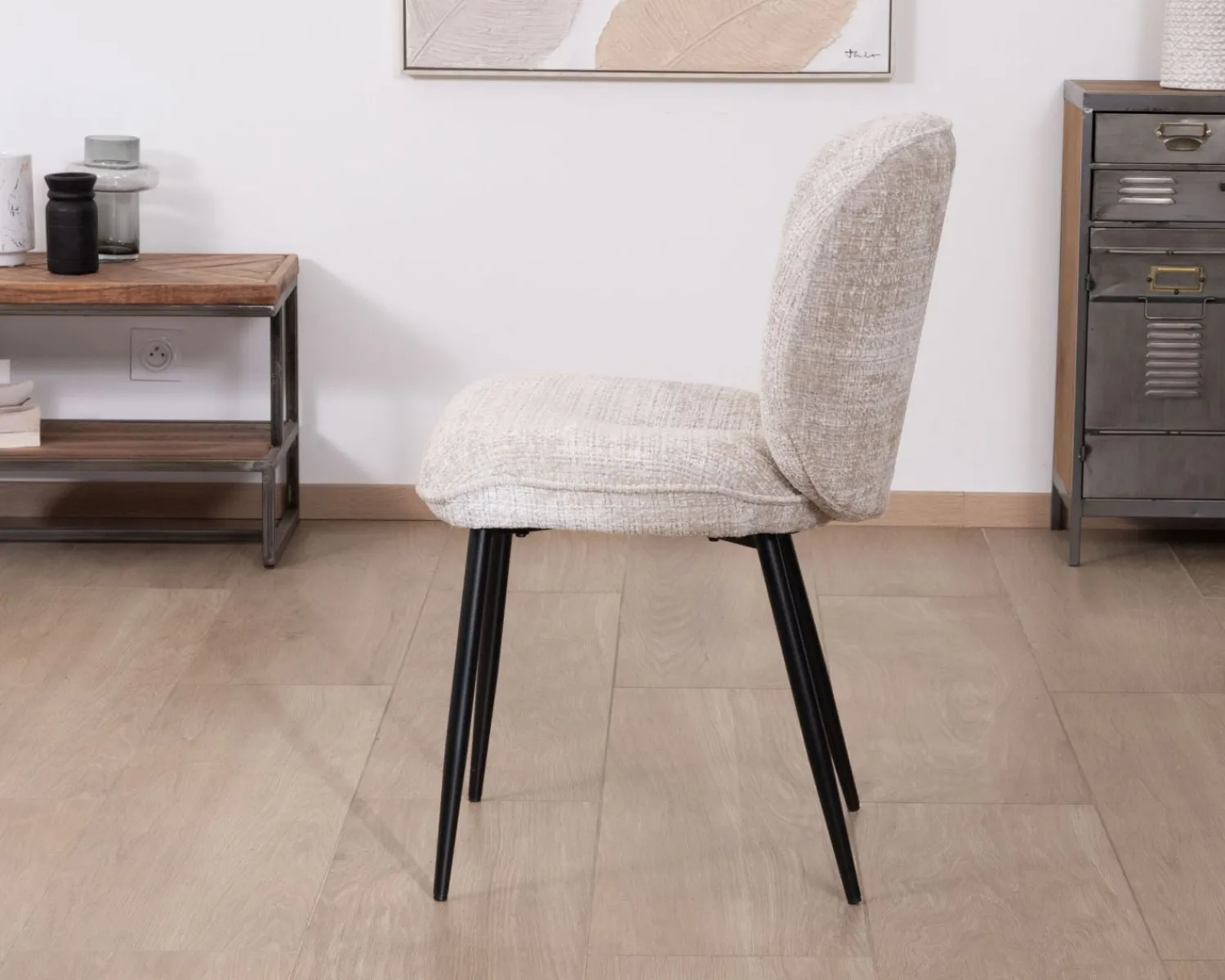 Meuble House Lot de 2 chaises de repas design arrondi en tissu bouclette gris beige "Kinsac" Online