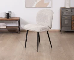 Meuble House Lot de 2 chaises de repas design arrondi en tissu bouclette gris beige