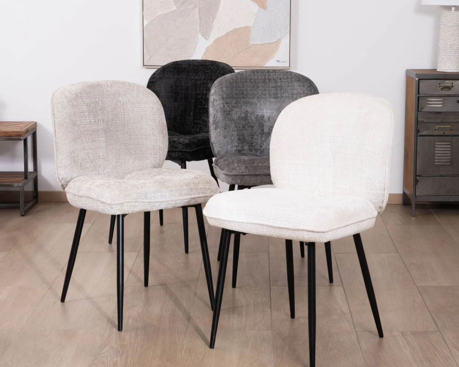 Meuble House Lot de 2 chaises de repas design arrondi en tissu bouclette gris beige "Kinsac" Online