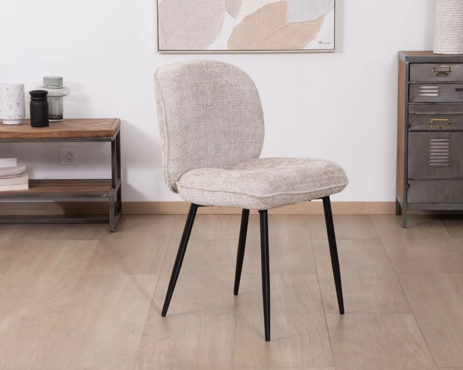 Meuble House Lot de 2 chaises de repas design arrondi en tissu bouclette gris beige "Kinsac" Online