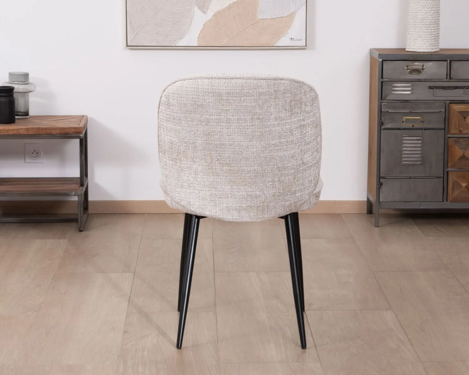 Meuble House Lot de 2 chaises de repas design arrondi en tissu bouclette gris beige "Kinsac" Online