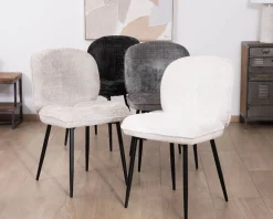 Meuble House Lot de 2 chaises de repas design arrondi en tissu noir et pieds métal "Kinsac" Best