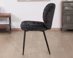 Meuble House Lot de 2 chaises de repas design arrondi en tissu noir et pieds métal "Kinsac" Best