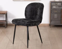 Meuble House Lot de 2 chaises de repas design arrondi en tissu noir et pieds métal 