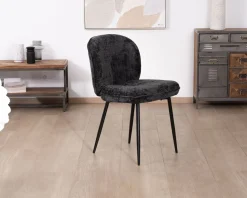 Meuble House Lot de 2 chaises de repas design arrondi en tissu noir et pieds métal 