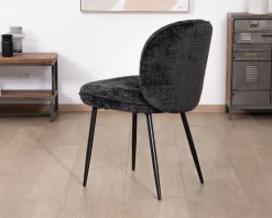 Meuble House Lot de 2 chaises de repas design arrondi en tissu noir et pieds métal 