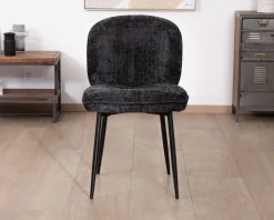 Meuble House Lot de 2 chaises de repas design arrondi en tissu noir et pieds métal 