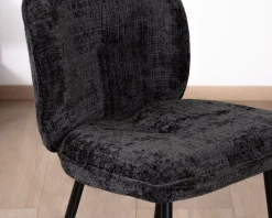 Meuble House Lot de 2 chaises de repas design arrondi en tissu noir et pieds métal 
