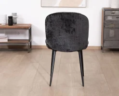 Meuble House Lot de 2 chaises de repas design arrondi en tissu noir et pieds métal 