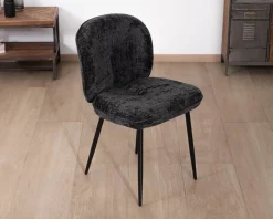 Meuble House Lot de 2 chaises de repas design arrondi en tissu noir et pieds métal 