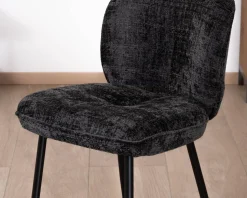 Meuble House Lot de 2 chaises de repas design arrondi en tissu noir et pieds métal 