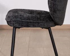 Meuble House Lot de 2 chaises de repas design arrondi en tissu noir et pieds métal 