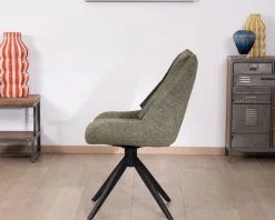 Meuble House Lot de 2 chaises de repas design contemporain en tissu vert "Webber" pied pivotant en métal noir Best