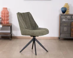 Meuble House Lot de 2 chaises de repas design contemporain en tissu vert 