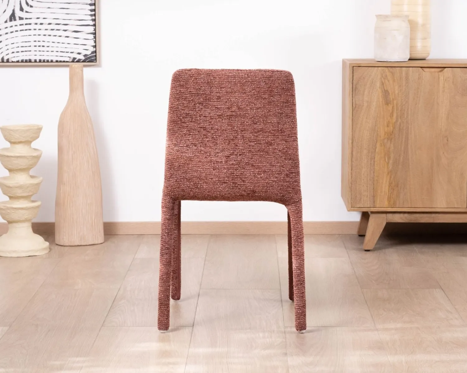 Meuble House Lot de 4 chaises de repas empilables avec habillage intégral "Otto" en tissu tramé rouge Discount