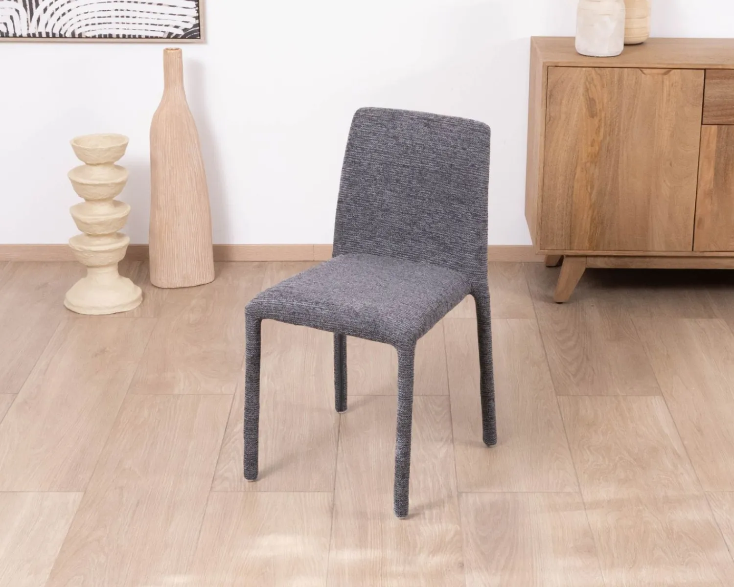 Meuble House Lot de 4 chaises de repas empilables en tissu gris graphite texturé “Otto” Sale