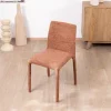 Meuble House Lot de 4 chaises de repas empilables “Otto” design épuré avec habillage intégral en tissu terracotta