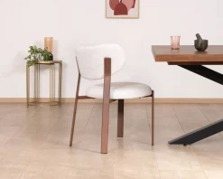 Meuble House Lot de 2 chaises de repas empilables esprit rétro en tissu tramé blanc 
