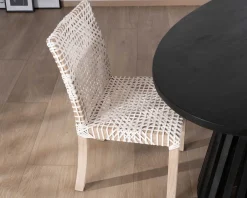 Meuble House Lot de 2 chaises de repas en teck et cuir blanc tressé