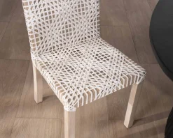 Meuble House Lot de 2 chaises de repas en teck et cuir blanc tressé