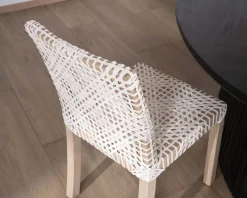 Meuble House Lot de 2 chaises de repas en teck et cuir blanc tressé