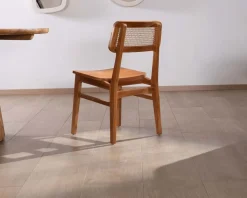 Meuble House Lot de 2 chaises de repas en teck avec dossier en cannage