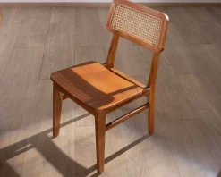 Meuble House Lot de 2 chaises de repas en teck avec dossier en cannage