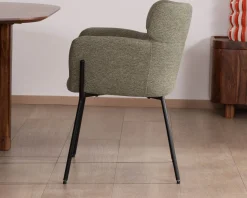 Meuble House Lot de 2 chaises de repas en tissu kaki et pieds métal 