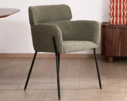 Meuble House Lot de 2 chaises de repas en tissu kaki et pieds métal 