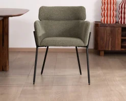 Meuble House Lot de 2 chaises de repas en tissu kaki et pieds métal 