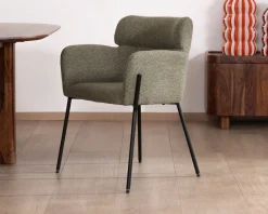 Meuble House Lot de 2 chaises de repas en tissu kaki et pieds métal 